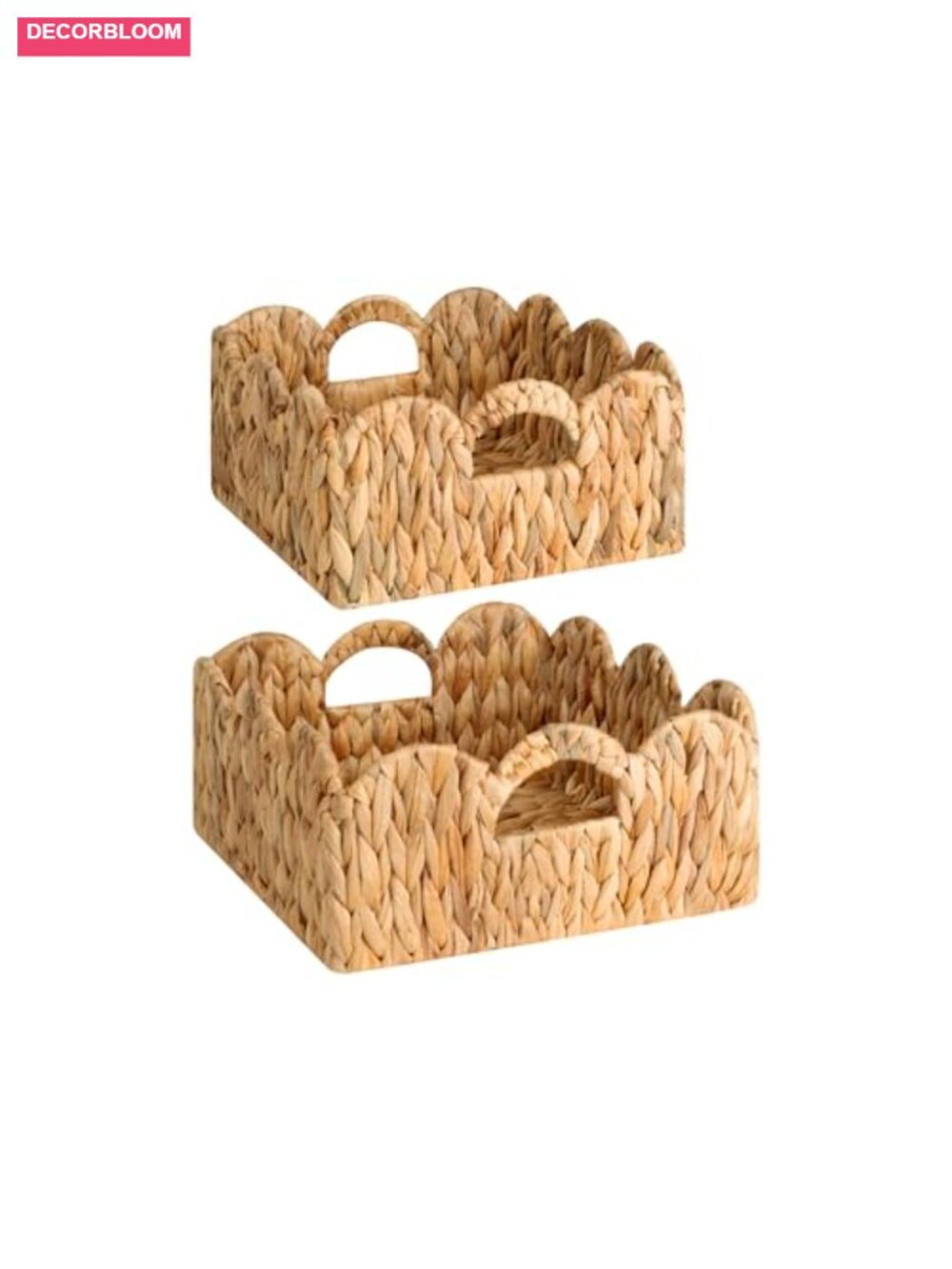 Scalloped Water Hyacinth Storage Baskets with Handles Set of 2 Nursery